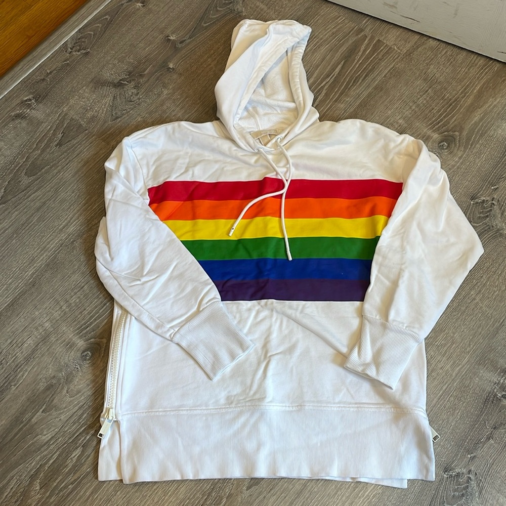 MICHAEL Michael Kors White Hoodie with Rainbow Stripe